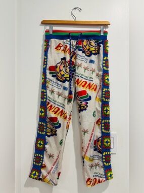 Farm Rio Banana Print Crochet Side Panel Pants Size Small